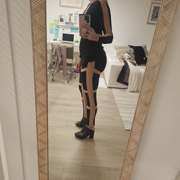 Norma Kamali Black and Tan Skinny Leggings - Picture 8 of 11